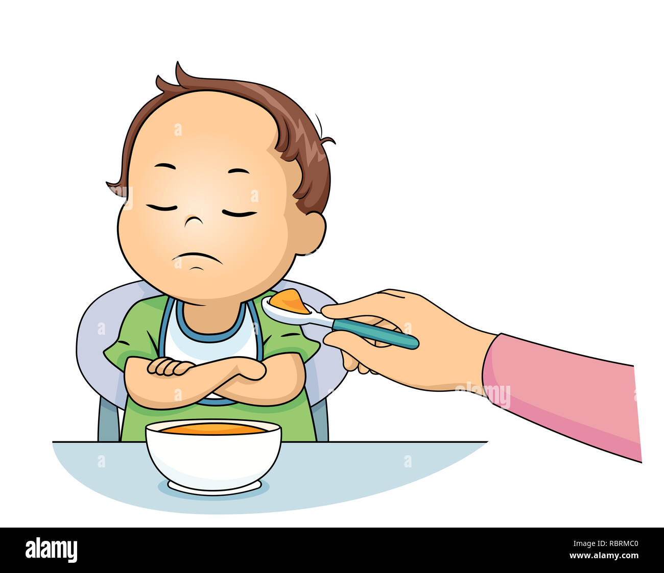 Illustration of a Kid Boy Toddler with Closed Arms and Refusing to Eat  Stock Photo - Alamy