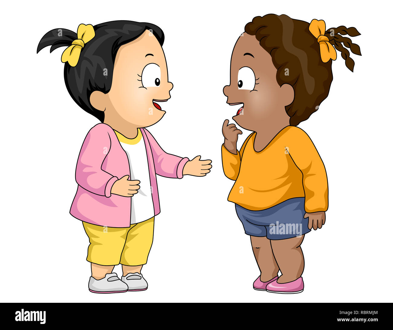 Illustration of Kids Girl Toddlers Talking to Each Other. First Meeting,  Friends Stock Photo - Alamy