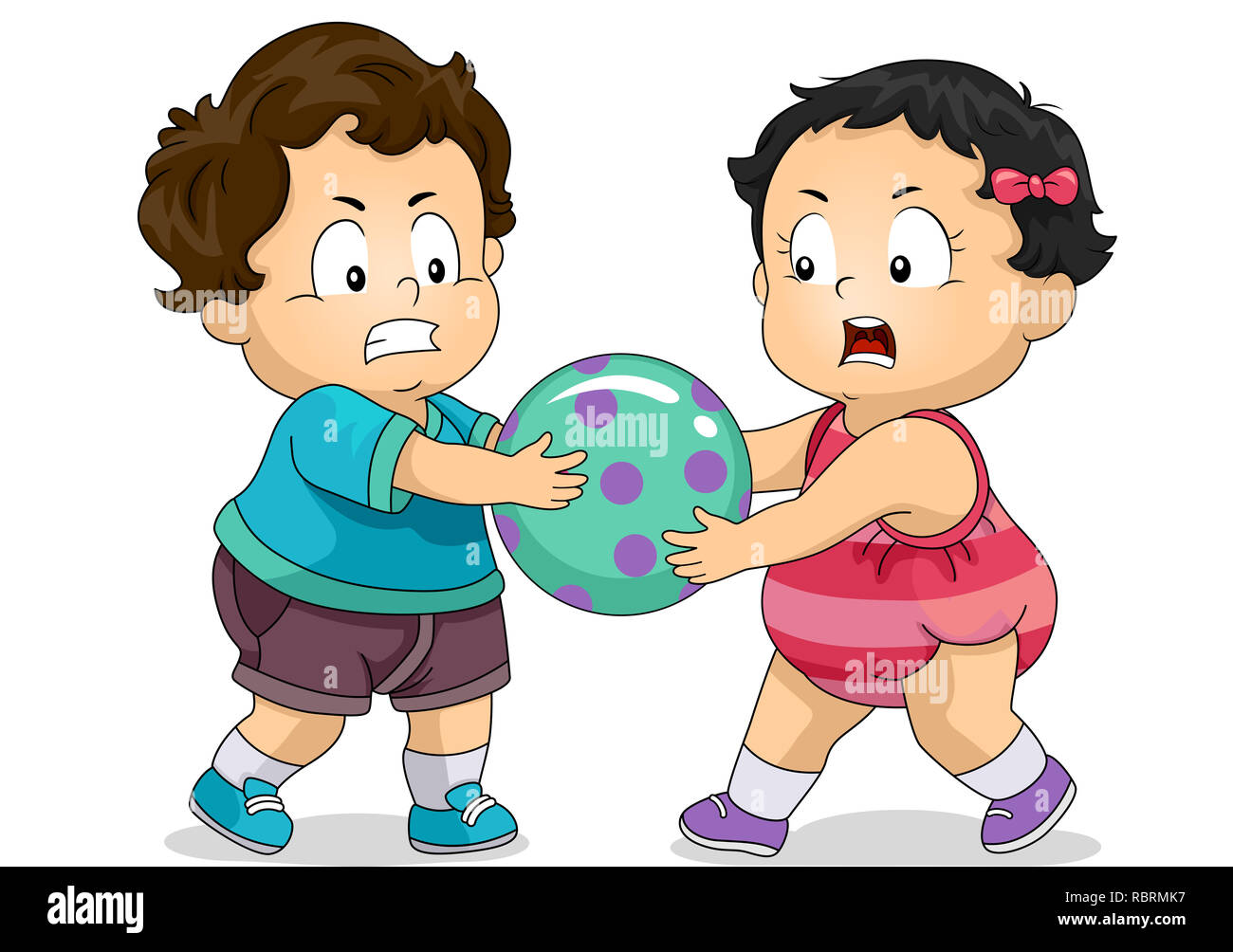 Illustration of Kids Toddlers Fighting Over a Ball Stock Photo