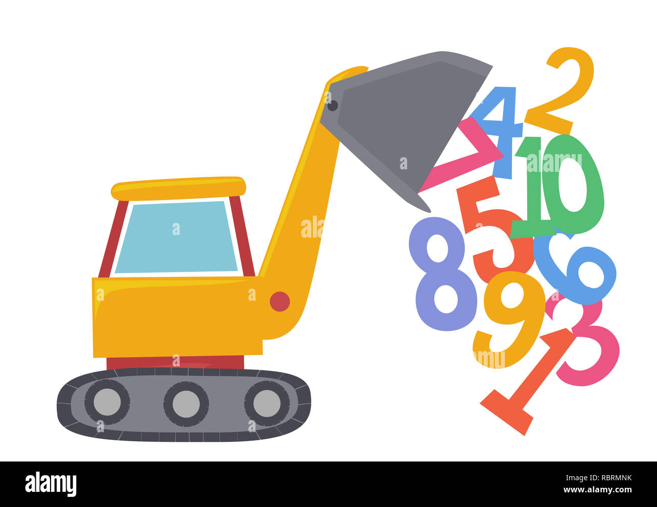 Illustration of a Bulldozer Dumping Colorful Numbers Stock Photo