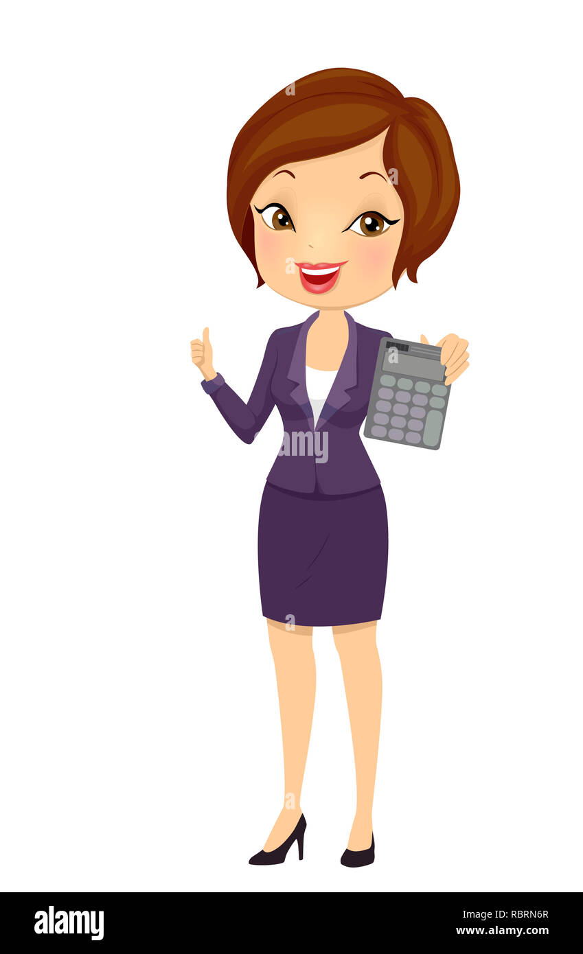 Illustration of a Business Girl Holding a Calculator and Showing Ok Sign  Stock Photo - Alamy