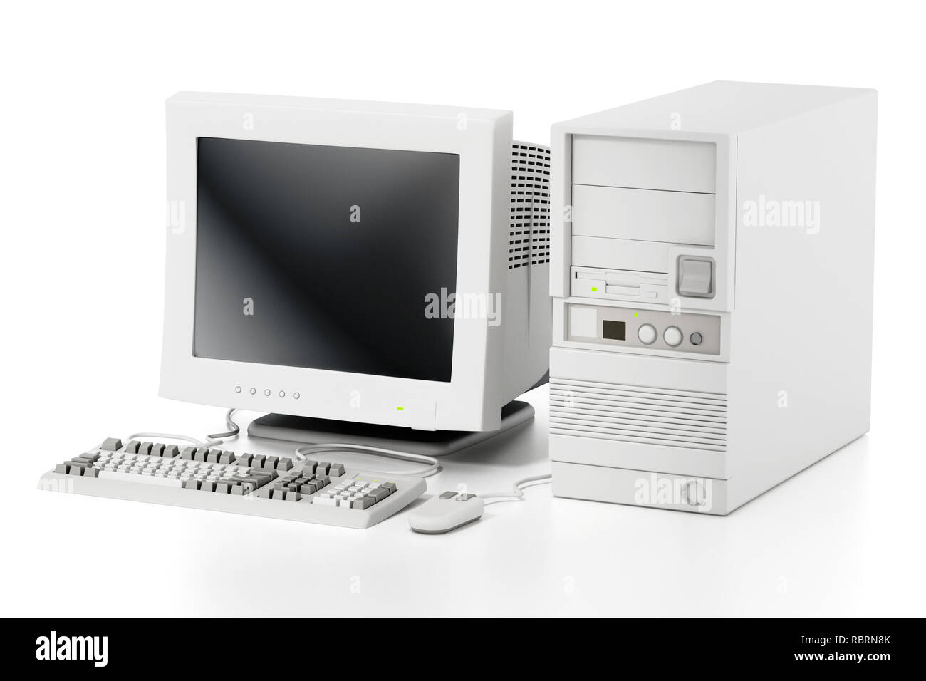 Generic vintage 90's style computer isolated on white background. 3D illustration. Stock Photo