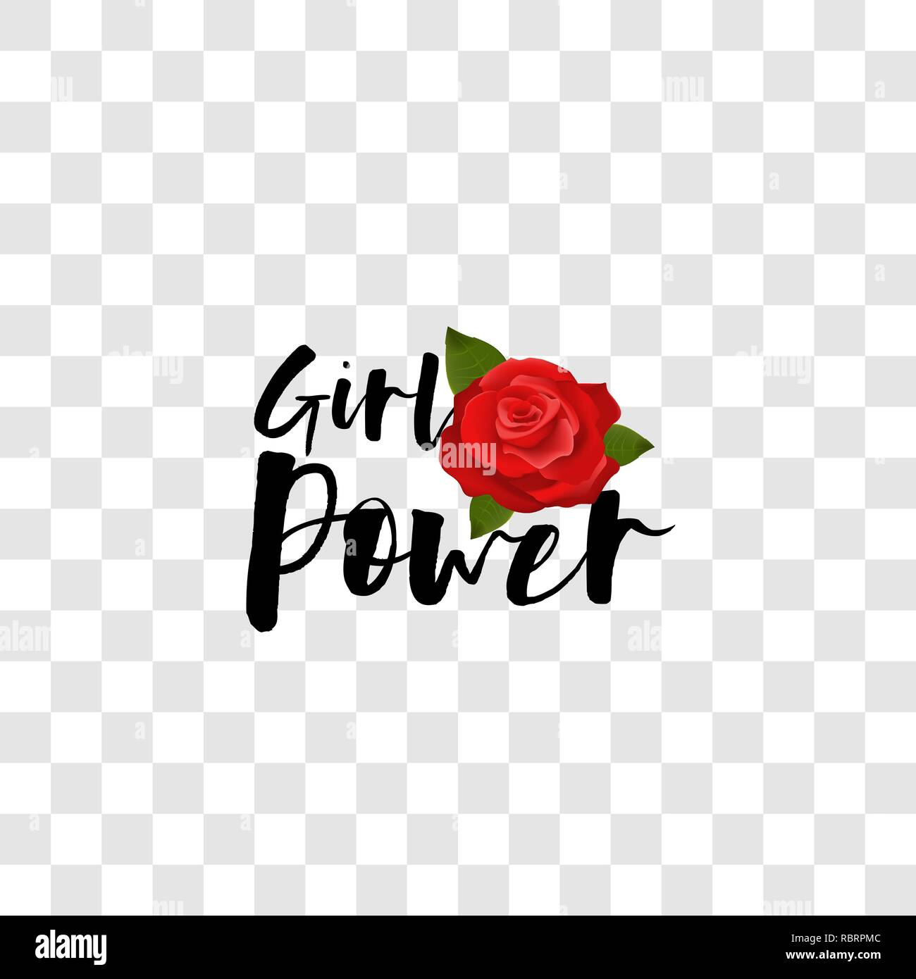 Girl power handwritten lettering red rose Stock Vector