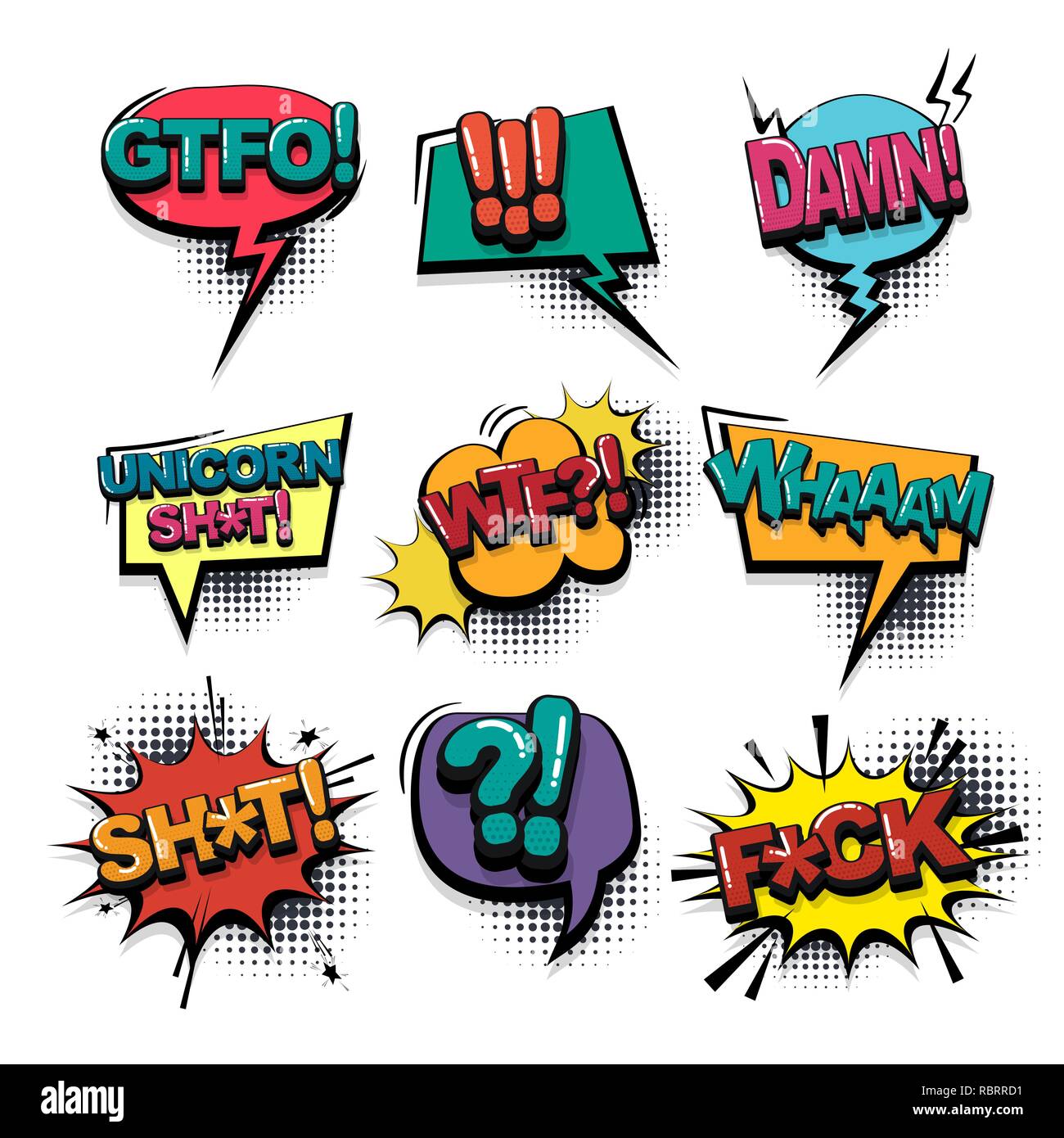 Comic text collection sound effects pop art style Stock Vector Image
