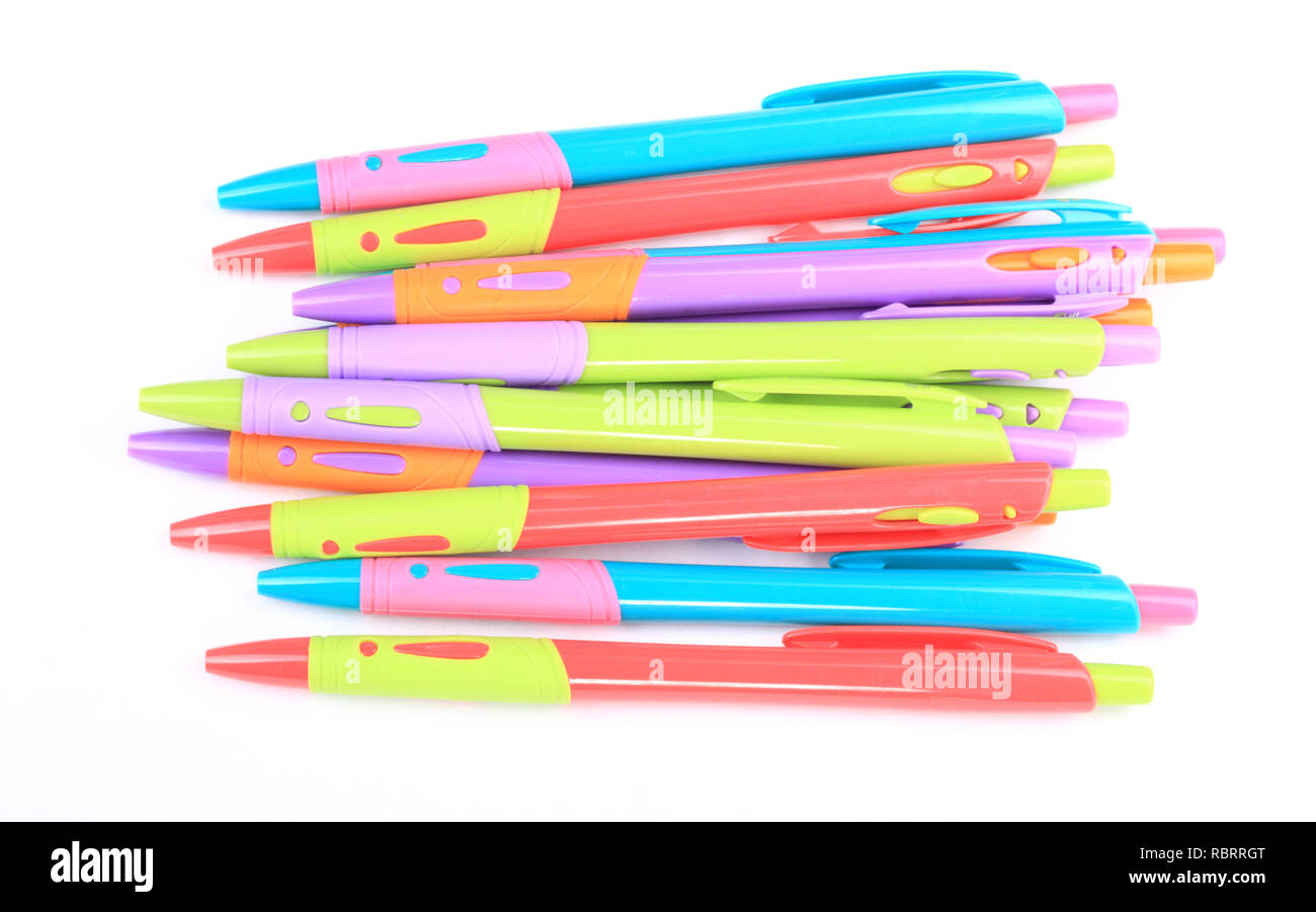 many Ball Pen on white Background Stock Photo - Alamy