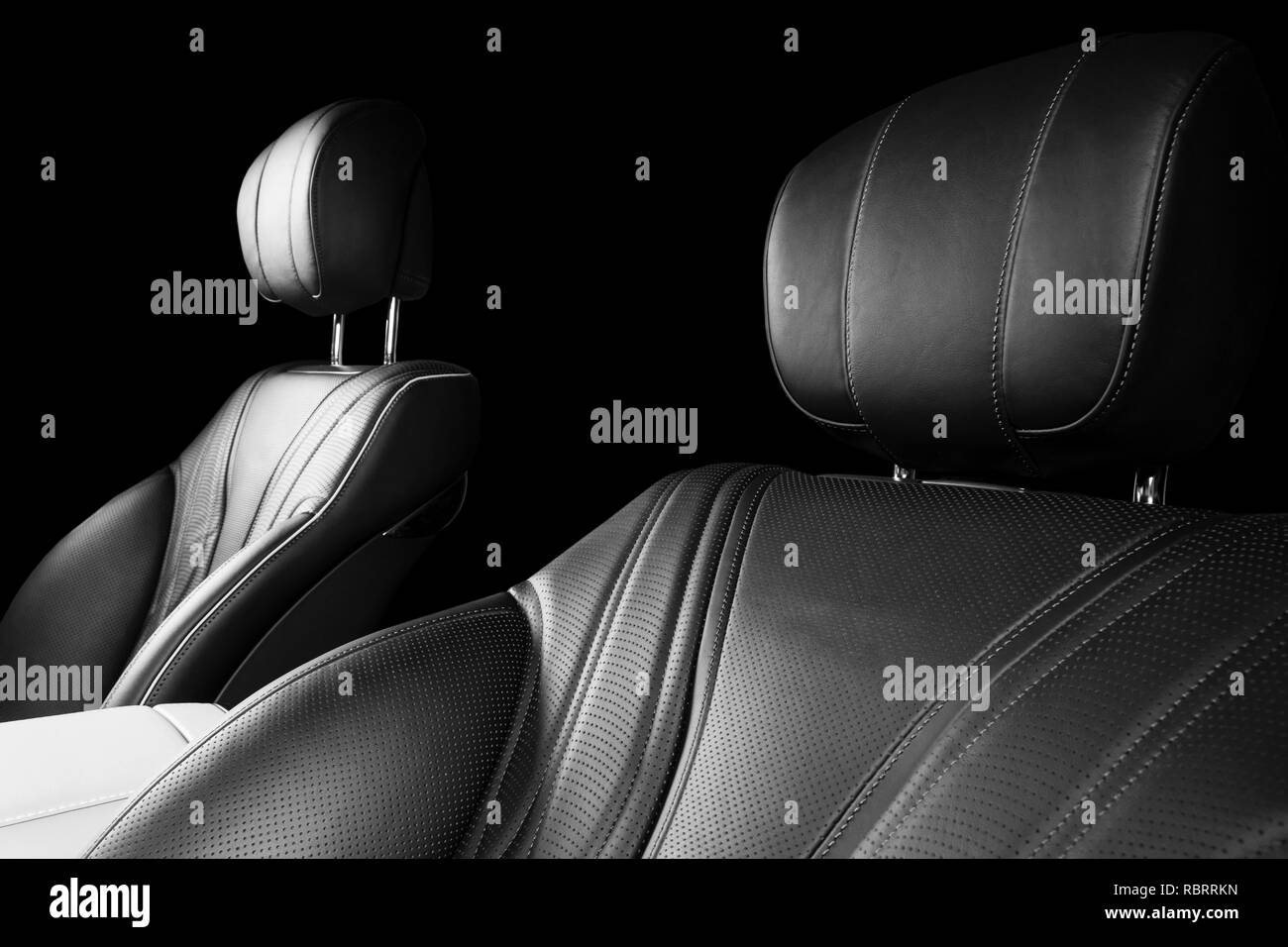 Modern Luxury car inside. Interior of prestige modern car. Comfortable leather seats