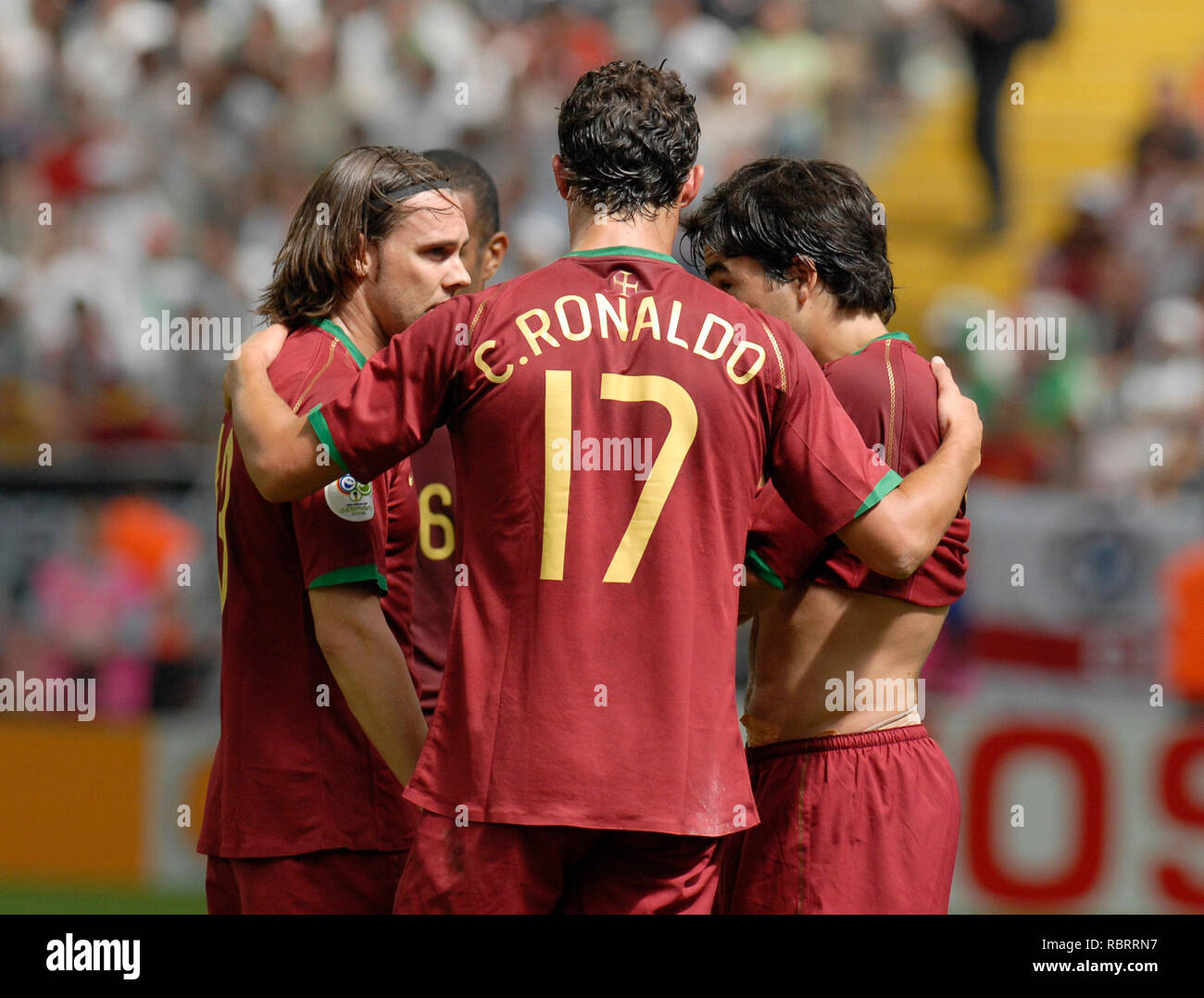 FIFA WM Stadion Frankfurt  Germany, 17.06.2006,  FIFA  World Cup Germany 2006  Portugal  vs Iran 2:0 --- from left: Maniche, Cristiano Ronaldo, Deco (all POR) Stock Photo