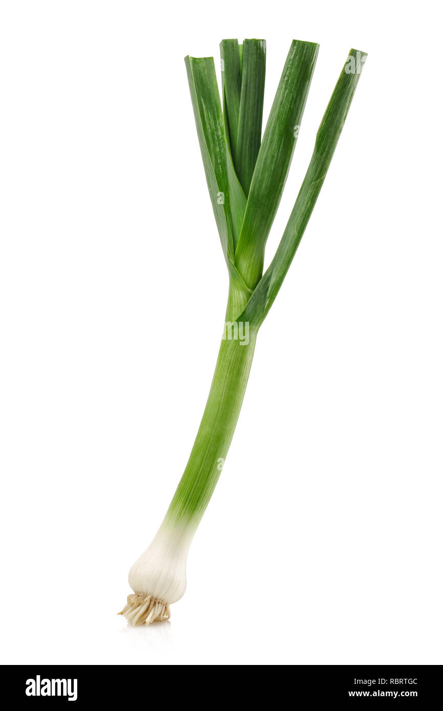 Fresh green garlic isolated on white background Stock Photo Alamy