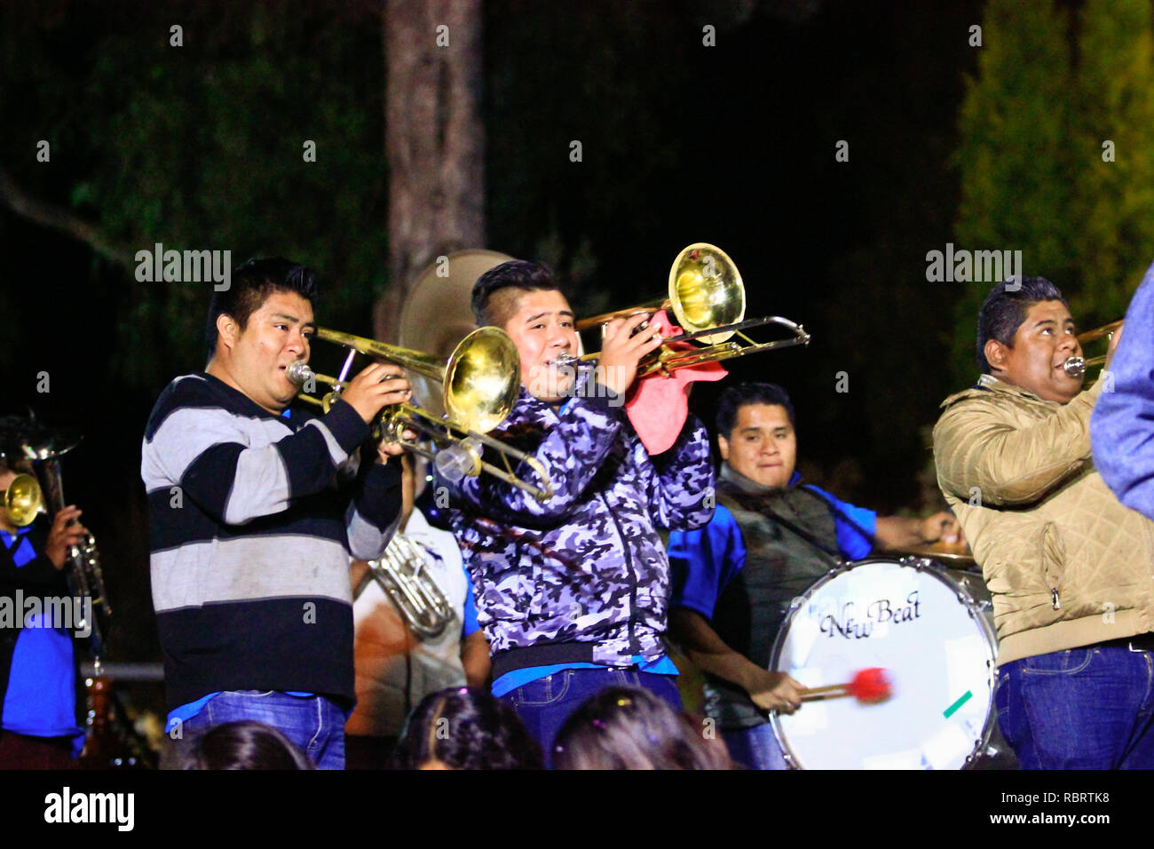 Tlaxcala, Mexico - January 05.2019 Wind instruments is a popular way of playing music at mexican festivals and religious festivities Stock Photo