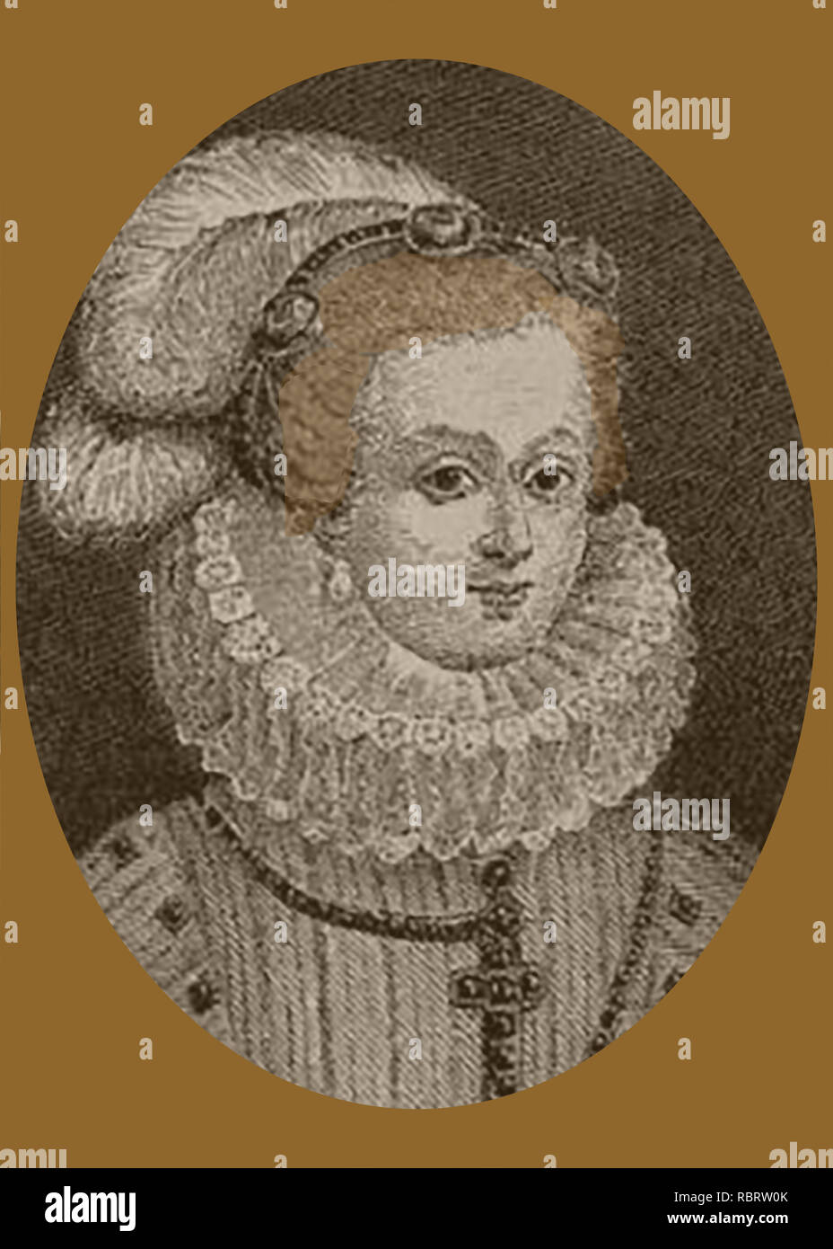 A portrait of Mary Queen of Scots as a child, aged 10.She later became wife of King Francis II of France and after his death wife of her first cousin, Henry Stuart, Lord Darnley, and then James Hepburn, 4th Earl of Bothwell and 1st Duke of Orkney who is believed to have murdered Darnley Stock Photo