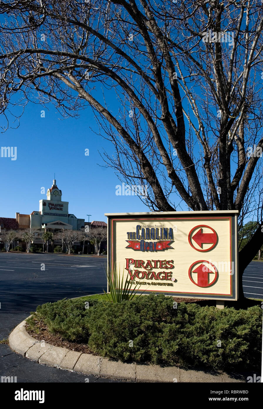 The Carolina Opry and Pirates Voyage direction sign at Myrtle Beach