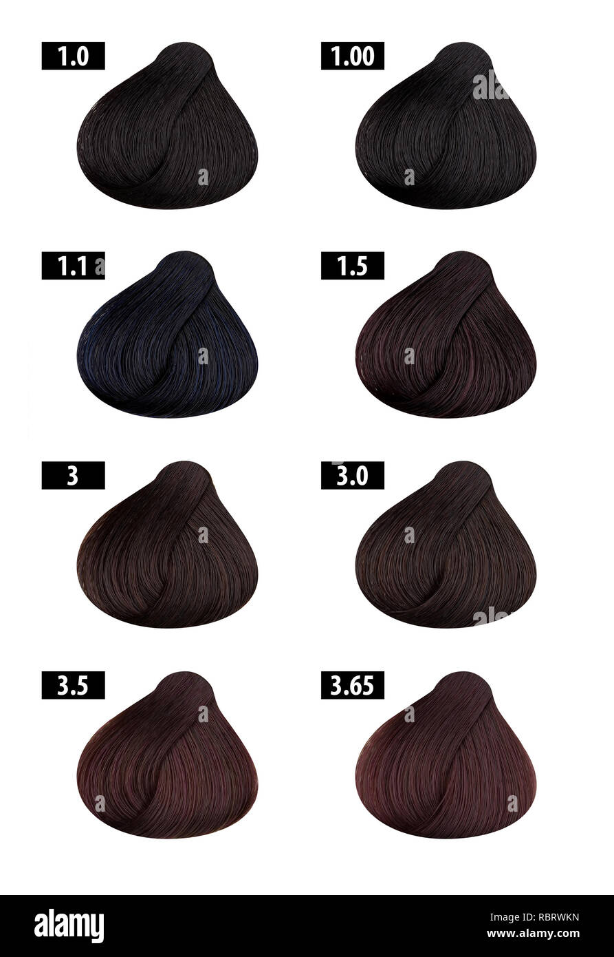 Haircolor and Hair dye, colours chart, colour numbers 1 Stock Photo Alamy