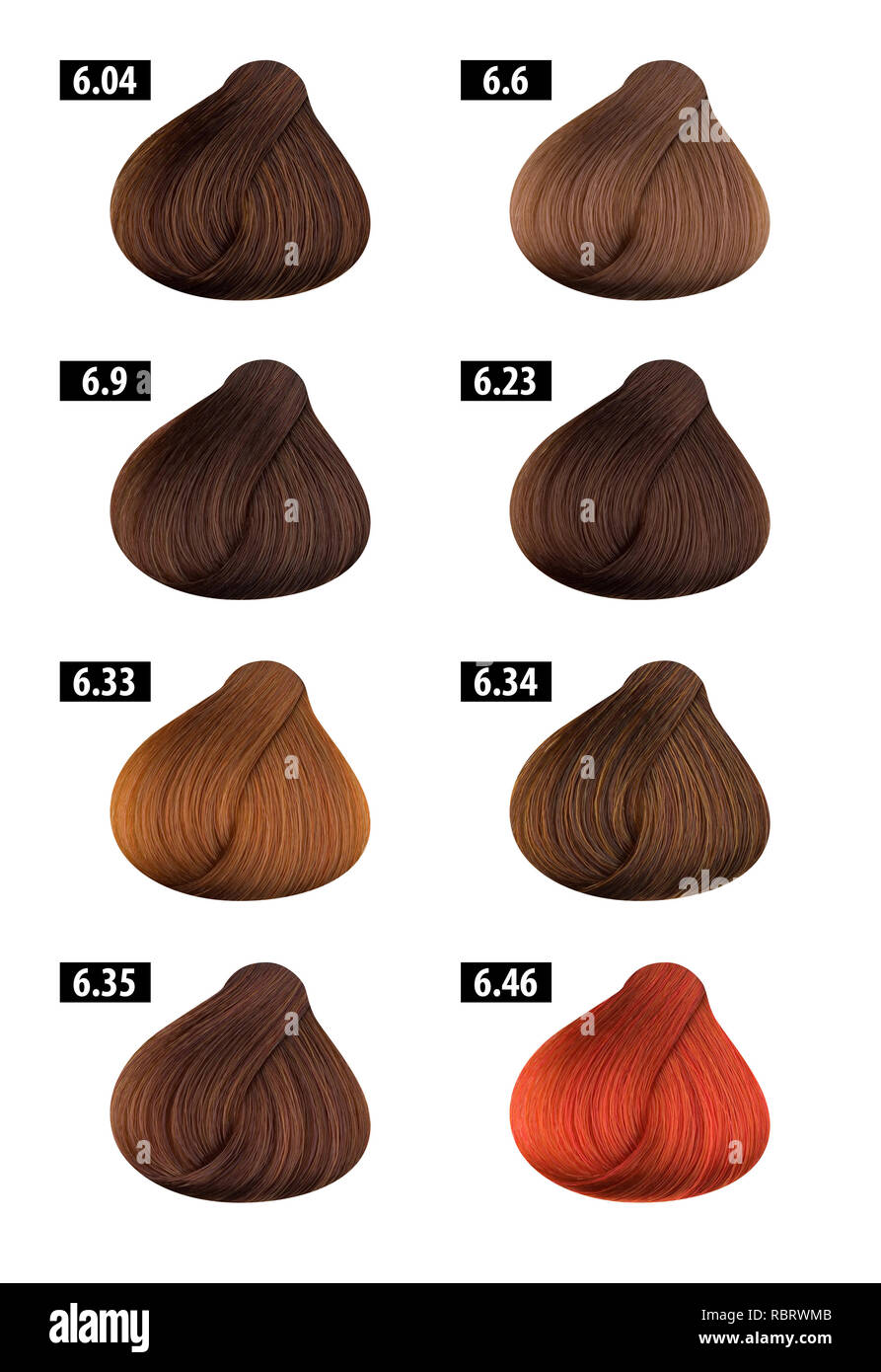 Haircolor and Hair dye, colours chart, colour numbers 5 Stock Photo - Alamy