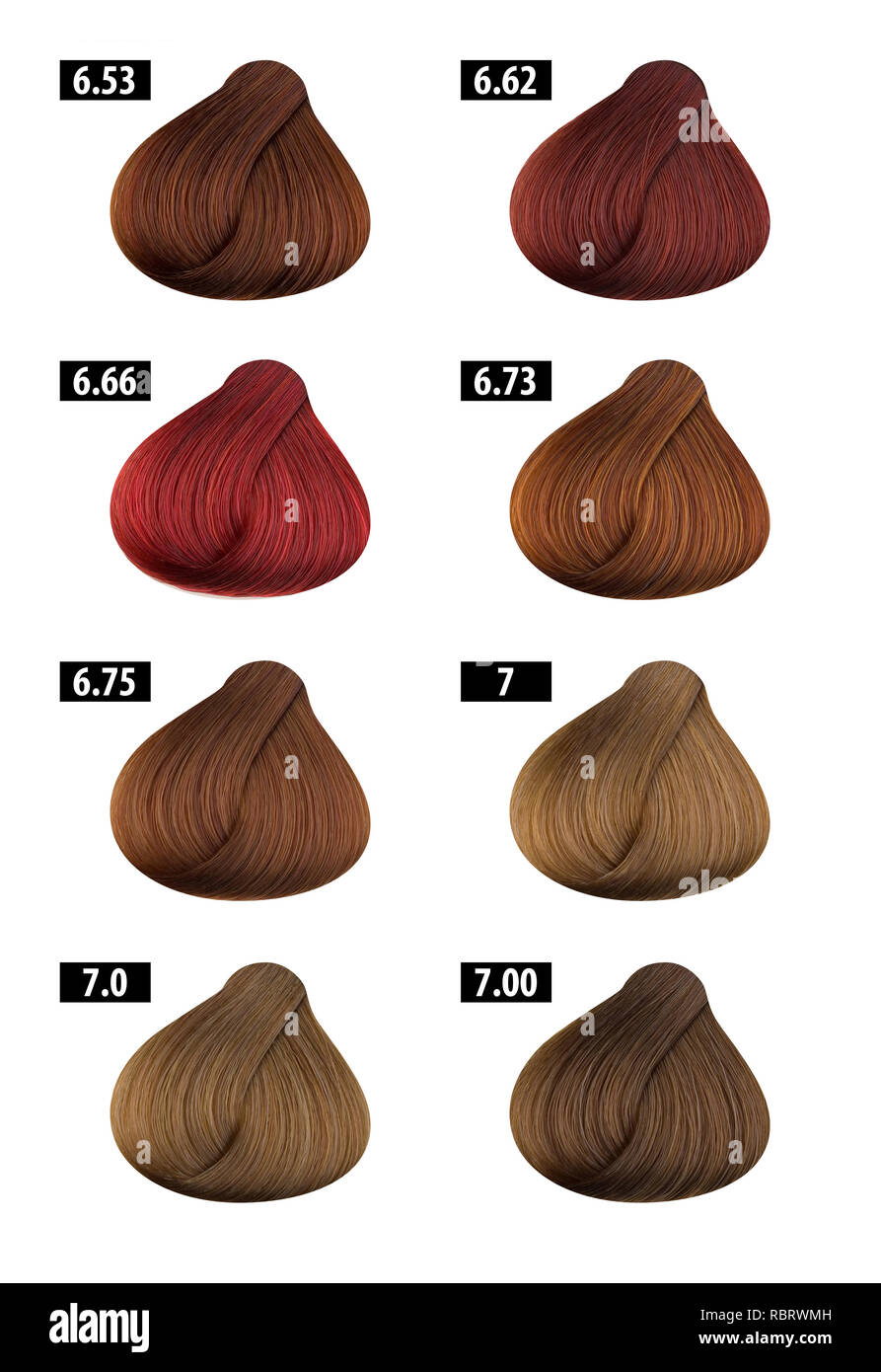 Haircolor and Hair dye, colours chart, colour numbers 6 Stock Photo