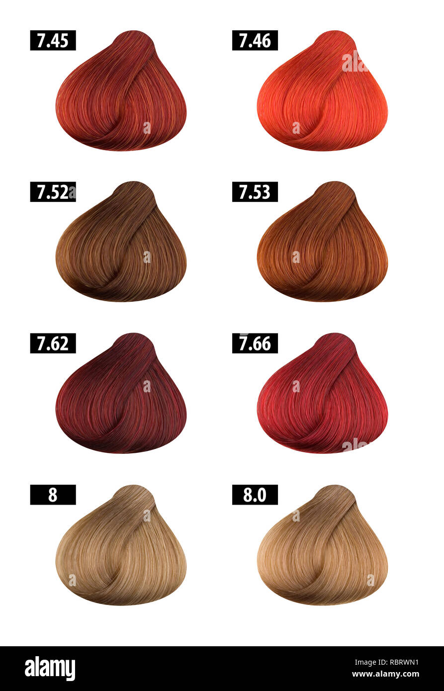 Haircolor and Hair dye, colours chart, colour numbers 8 Stock Photo - Alamy