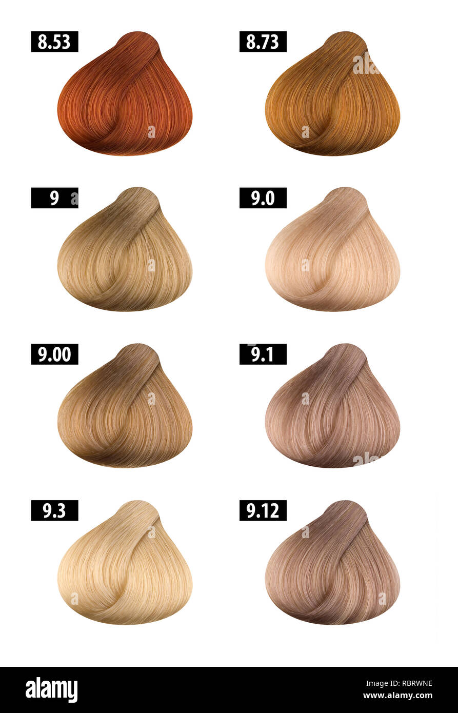 Haircolor and Hair dye, colours chart, colour numbers 10 Stock Photo - Alamy