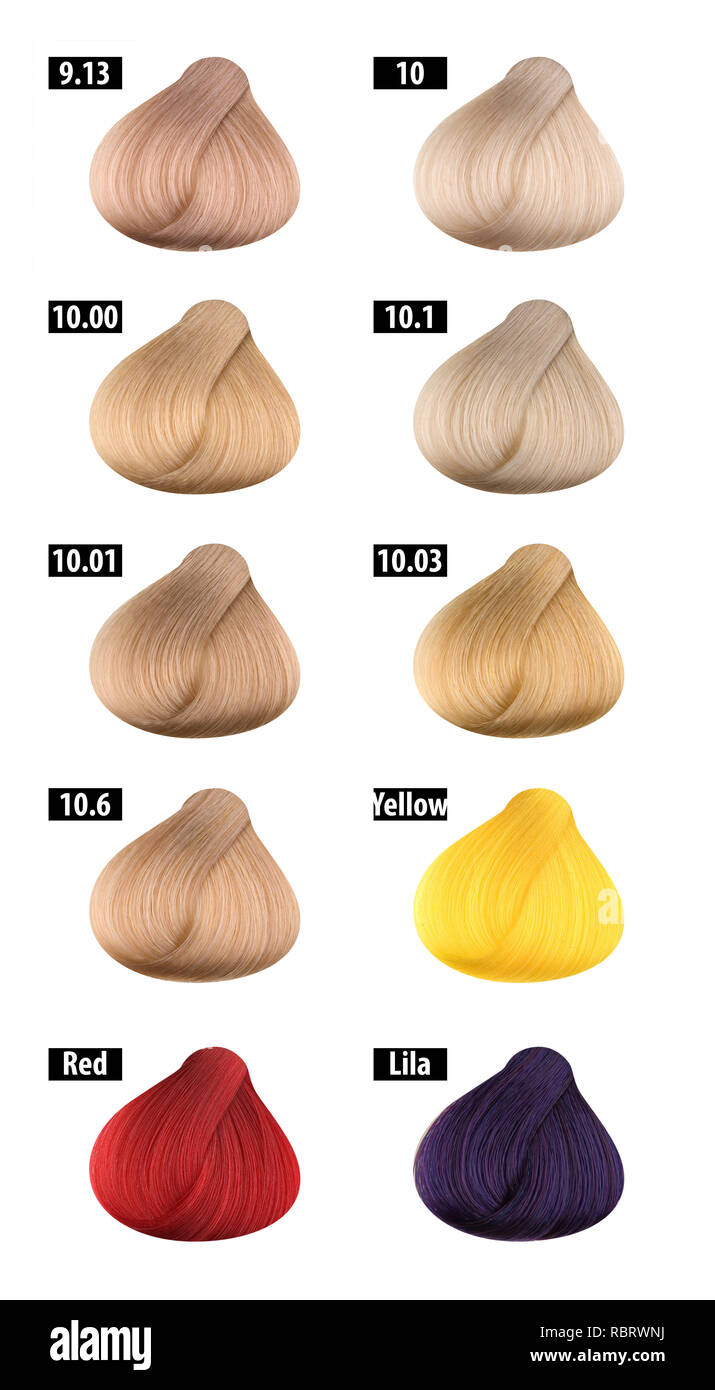 Haircolor and Hair dye, colours chart, colour numbers 11 Stock Photo - Alamy