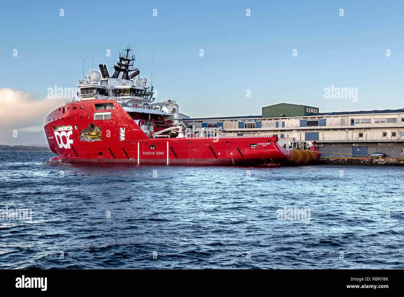 Offshore AHTS anchor handling tug supply vessel Skandi Iceman in the port of Bergen, Norway Stock Photo