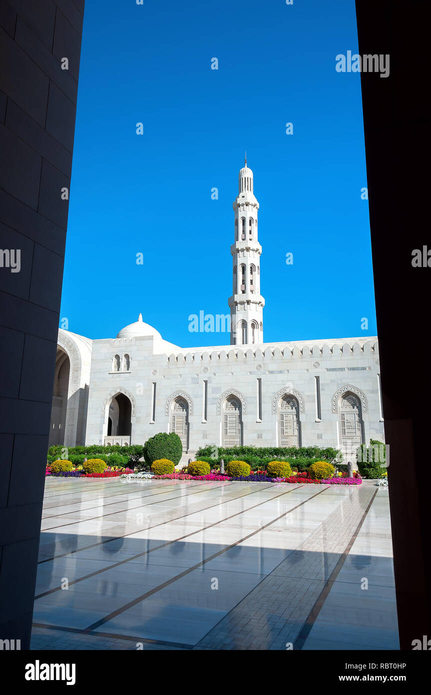 View of Sultan Qaboos Grand Mosque - Muscat - Oman Stock Photo