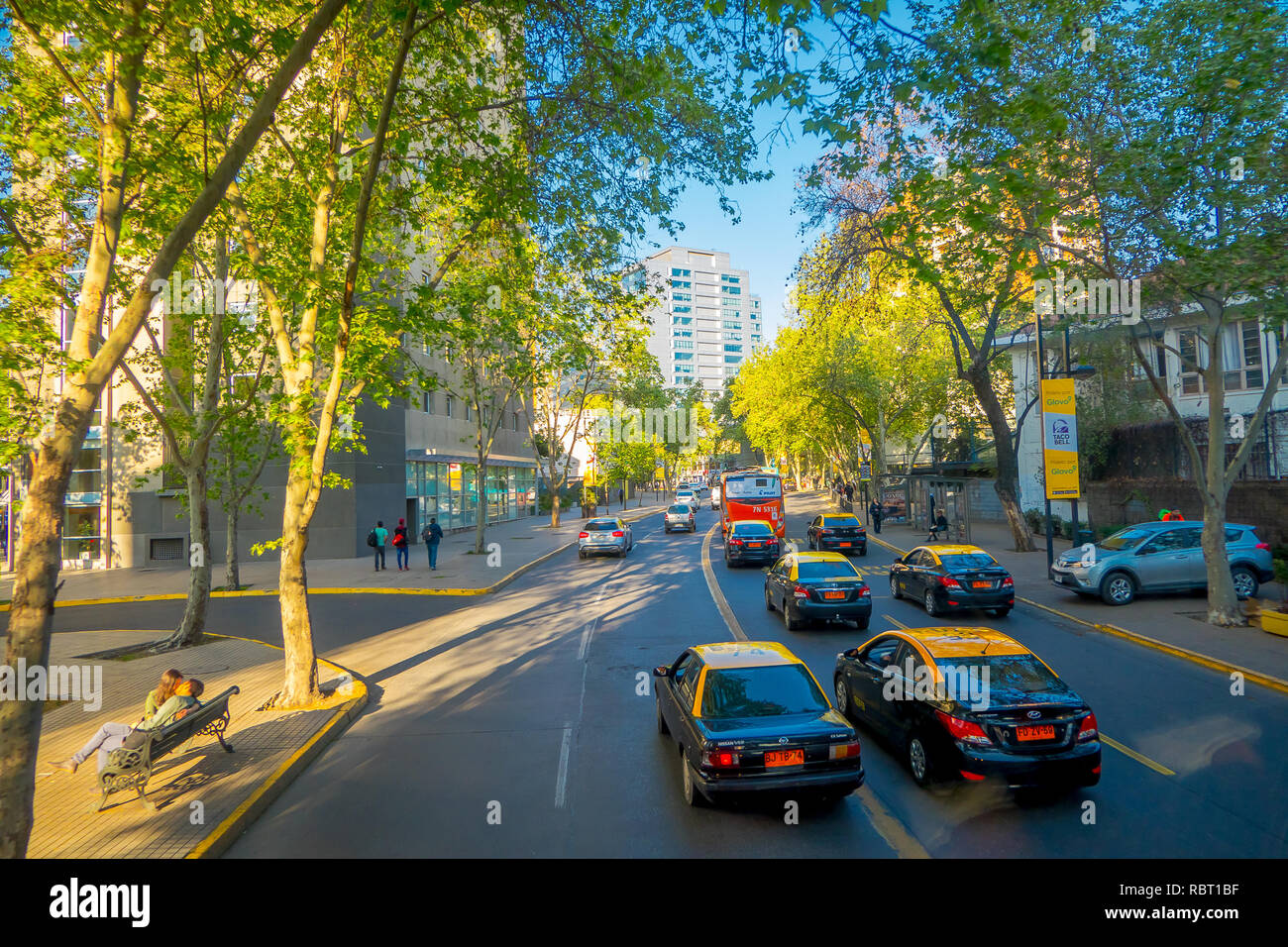 SANTIAGO DE CHILE, CHILE - OCTOBER 16, 2018: Traffic on Avenida Libertador Bernardo O'Higgins avenue in Santiago, Chile Stock Photo