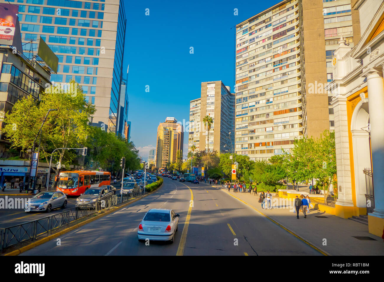 SANTIAGO DE CHILE, CHILE - OCTOBER 16, 2018: Traffic on Avenida Libertador Bernardo O'Higgins avenue in Santiago, Chile Stock Photo