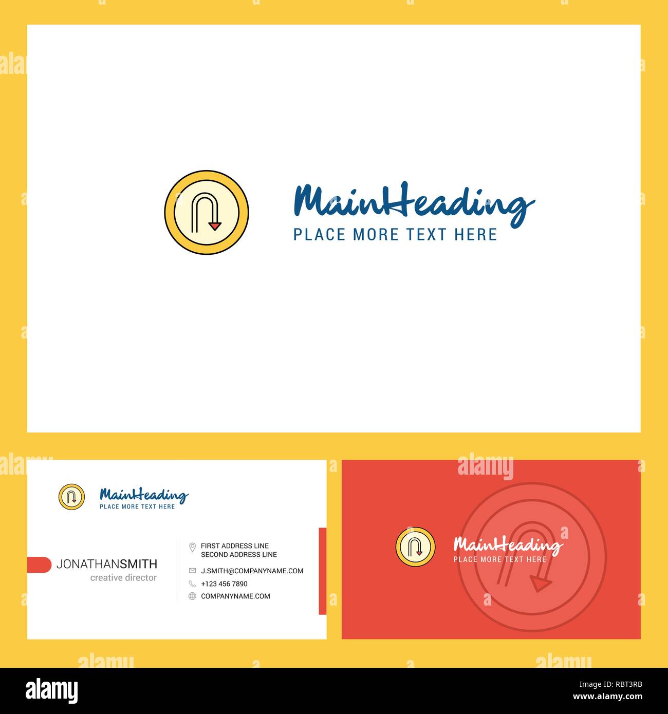 U Turn Road Sign Logo Design With Tagline Front And Back