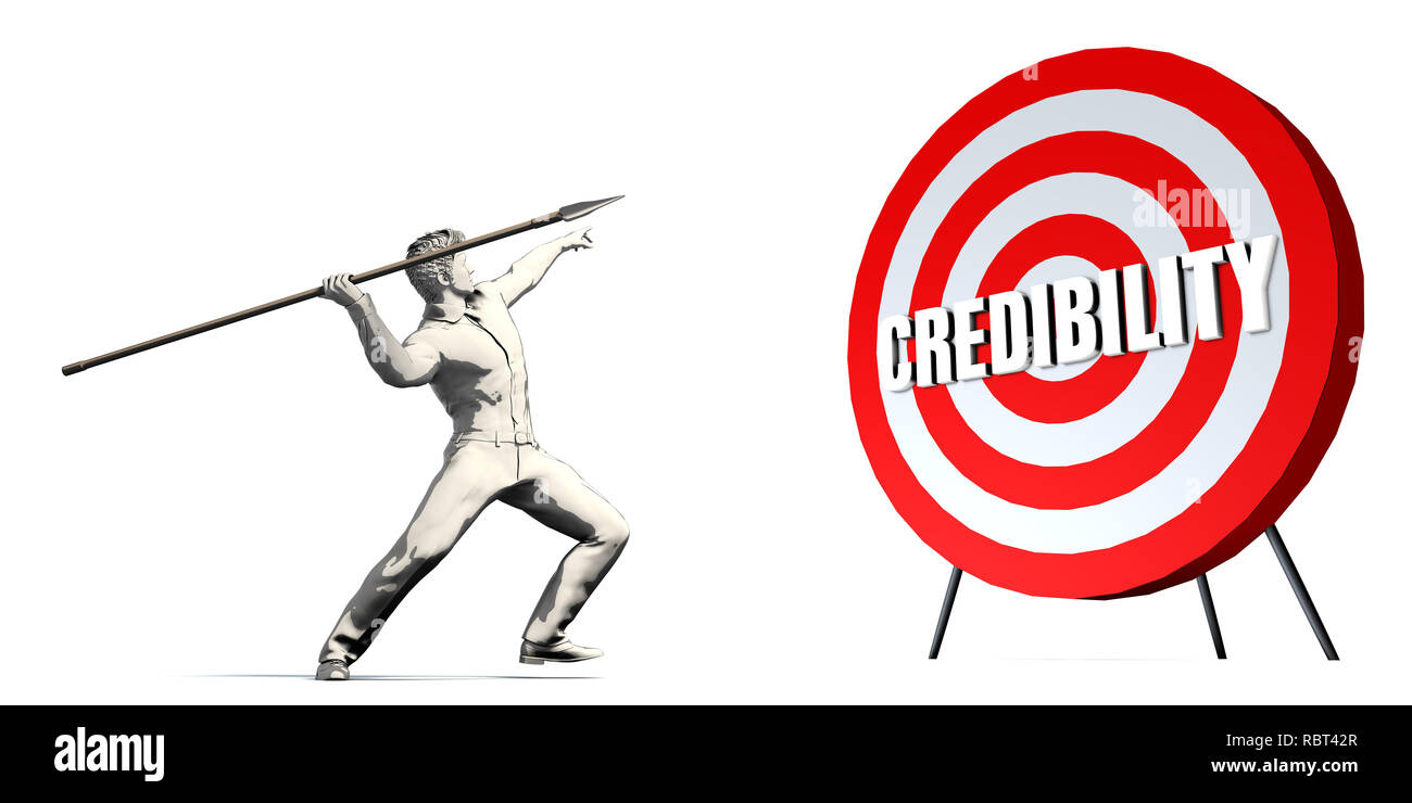 Aiming For Credibility with Bullseye Target on White Stock Photo