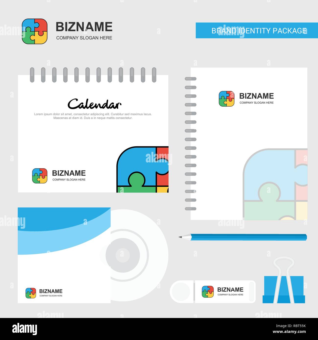 Puzzle game Logo, Calendar Template, CD Cover, Diary and USB Brand  Stationary Package Design Vector Template Stock Vector Image & Art - Alamy