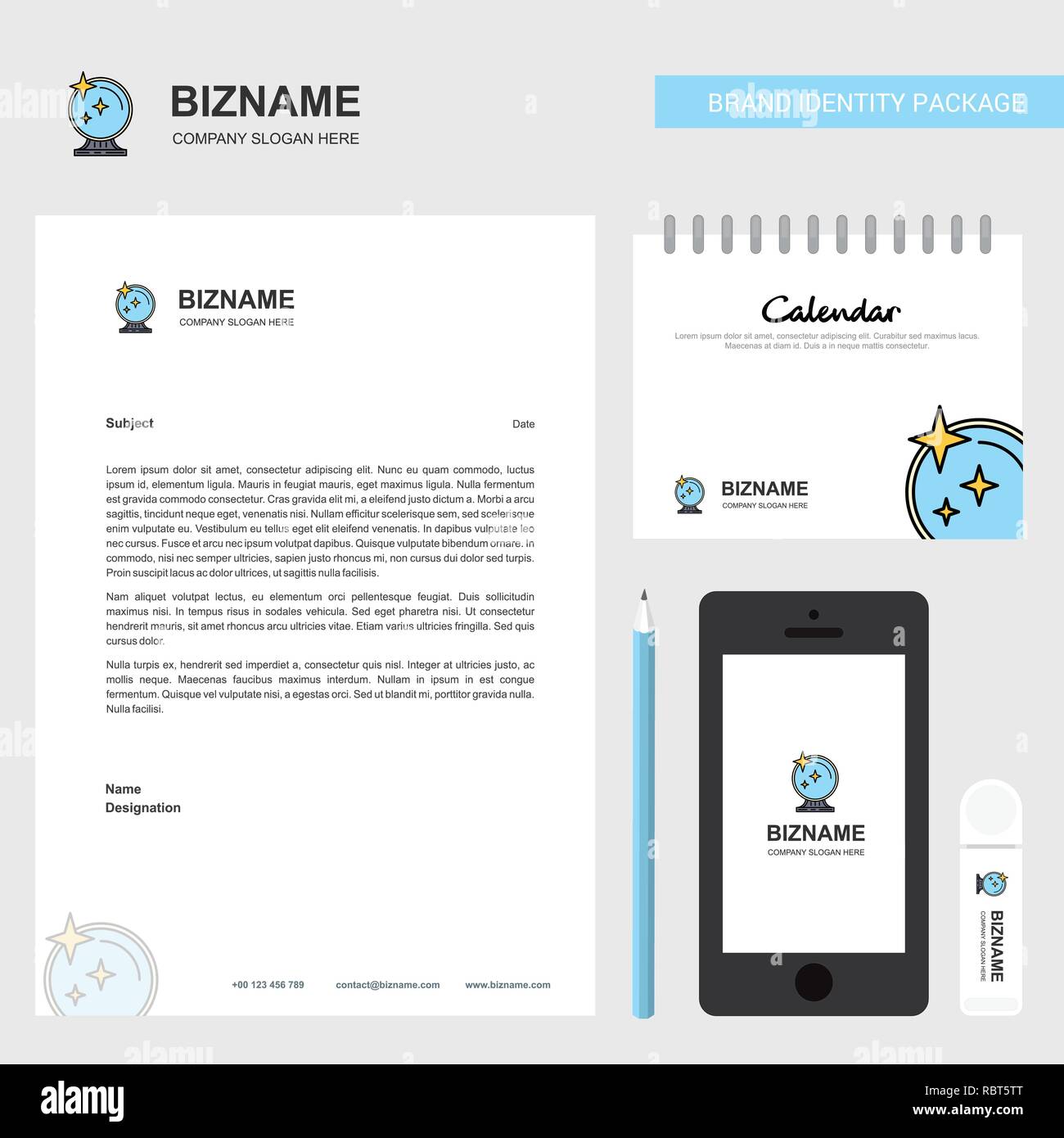 Mirror Business Letterhead, Calendar 2019 and Mobile app design vector