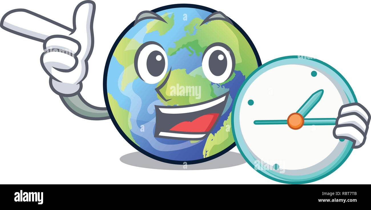With clock earth above the sky the mascot Stock Vector