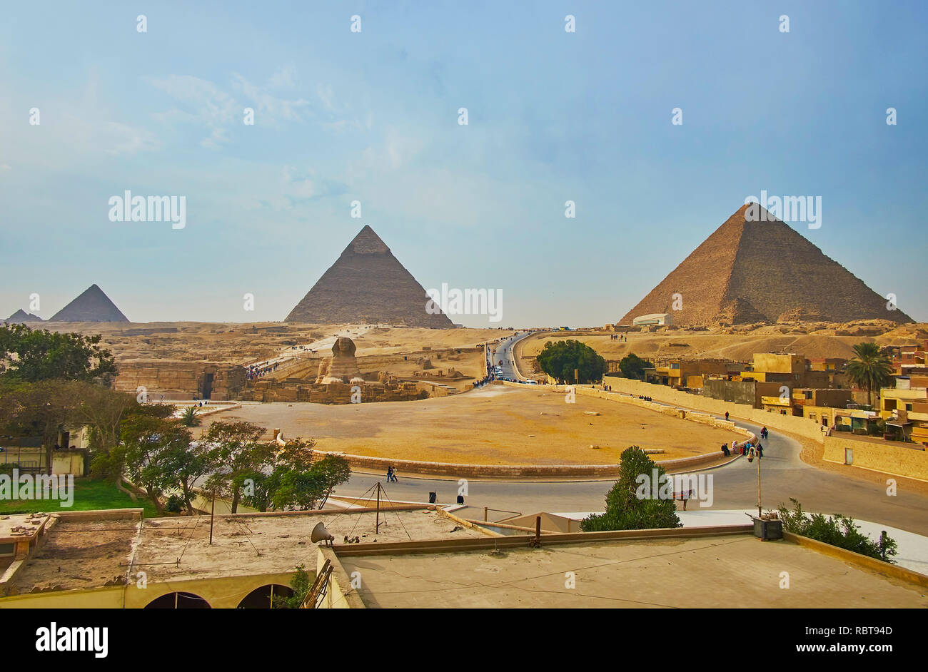 Iconic Skyline Of Giza With Pyramids Of Necropolis And Statue Of Sphinx ...