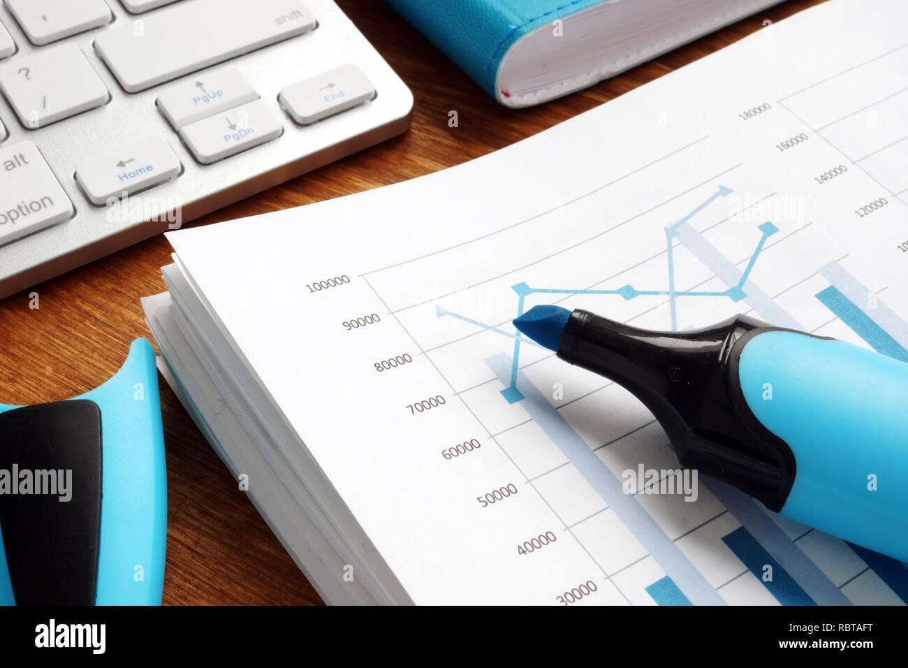 Financial analysis. Pile of business documents with graphs Stock Photo