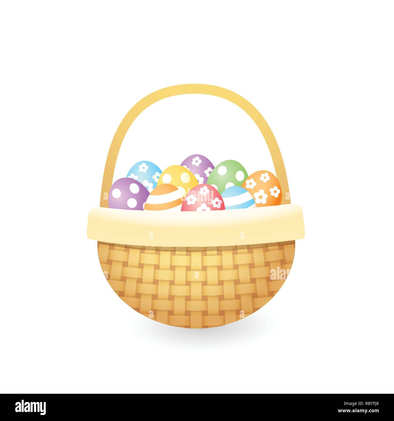 Knitted basket with colorful easter eggs Stock Vector