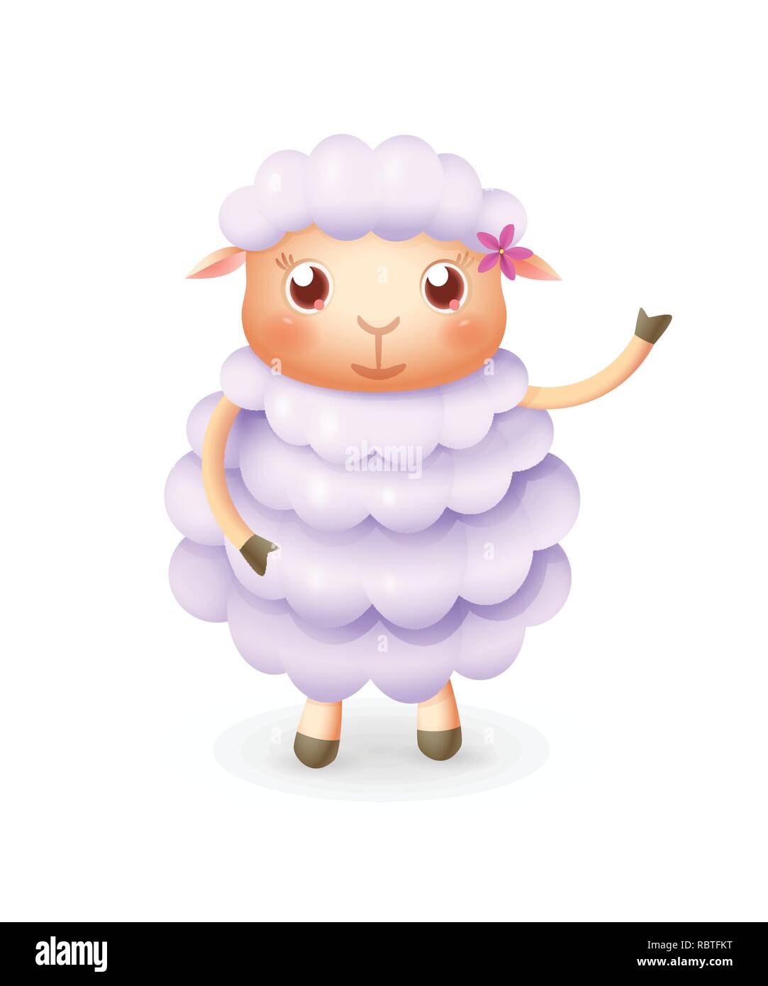 Cute happy sheep smile and wave - vector illustration Stock Vector