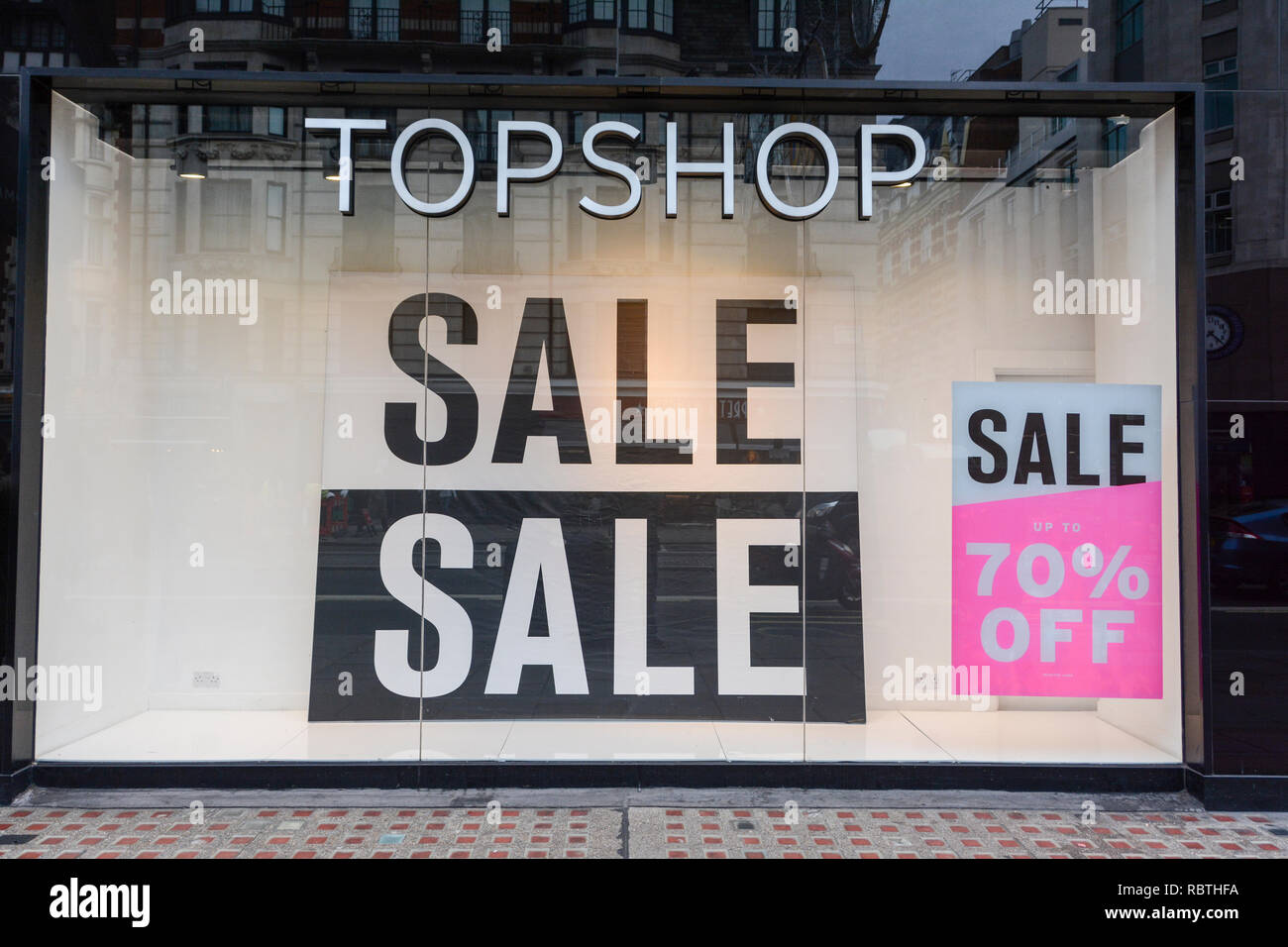 En empty Topshop January sales shop window on the Strand, London, UK Stock  Photo - Alamy