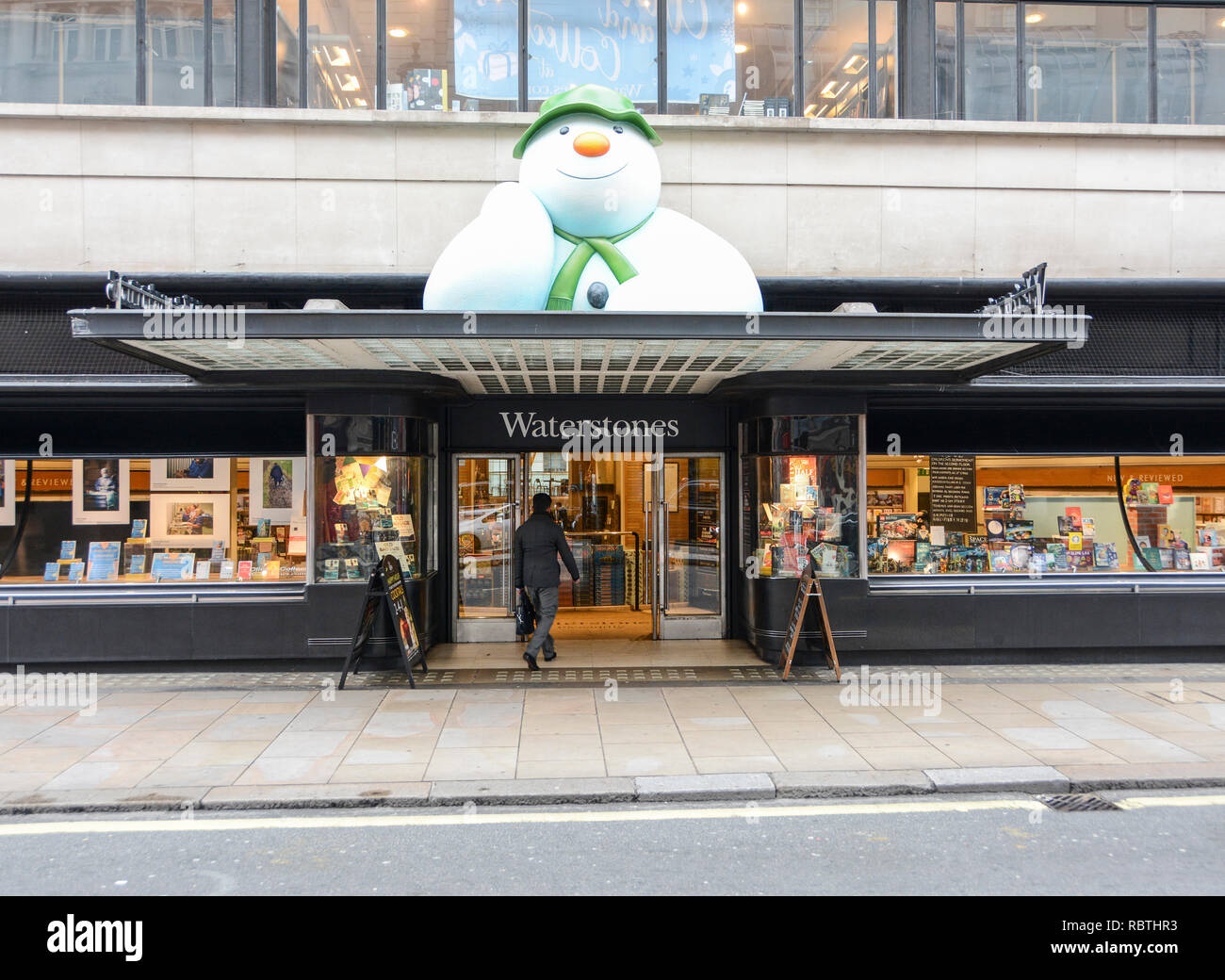 Raymond Briggs' Snowman outside Waterstones flagship store on