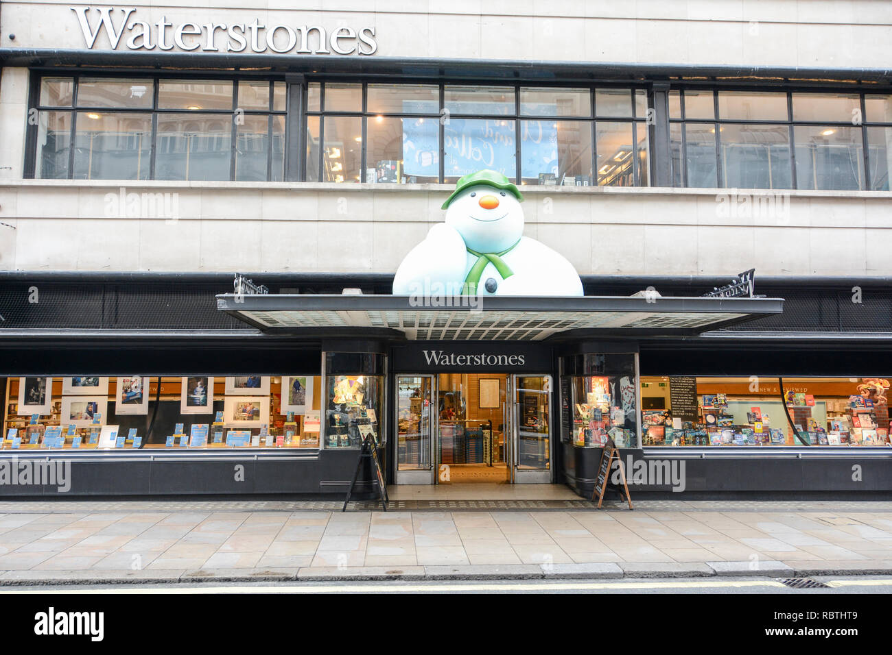 Raymond Briggs' Snowman outside Waterstones flagship store on