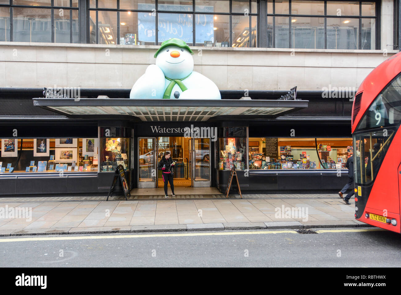 Raymond Briggs' Snowman outside Waterstones flagship store on