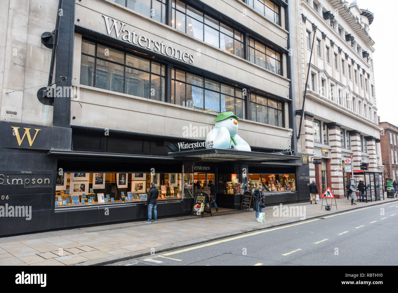 Raymond Briggs' Snowman outside Waterstones flagship store on
