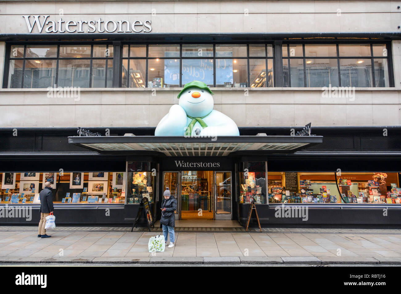 Raymond Briggs' Snowman outside Waterstones flagship store on