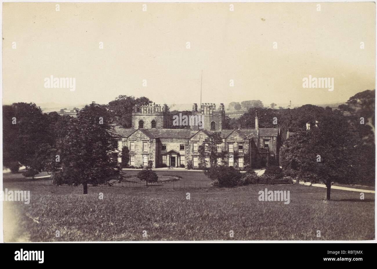 -Manor House with Two Towers Seen from Grounds Stock Photo - Alamy