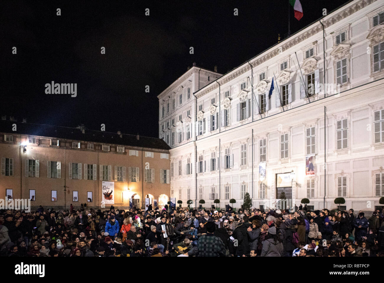 Turin, Italy. 11th Jan, 2019.  January 11, 2019 Turin (Italy) News Fabrizio De Andre; Anarchical Singing In the picture: Anarchical singing in honor of Fabrizio De Andre; Credit: LaPresse/Alamy Live News Stock Photo