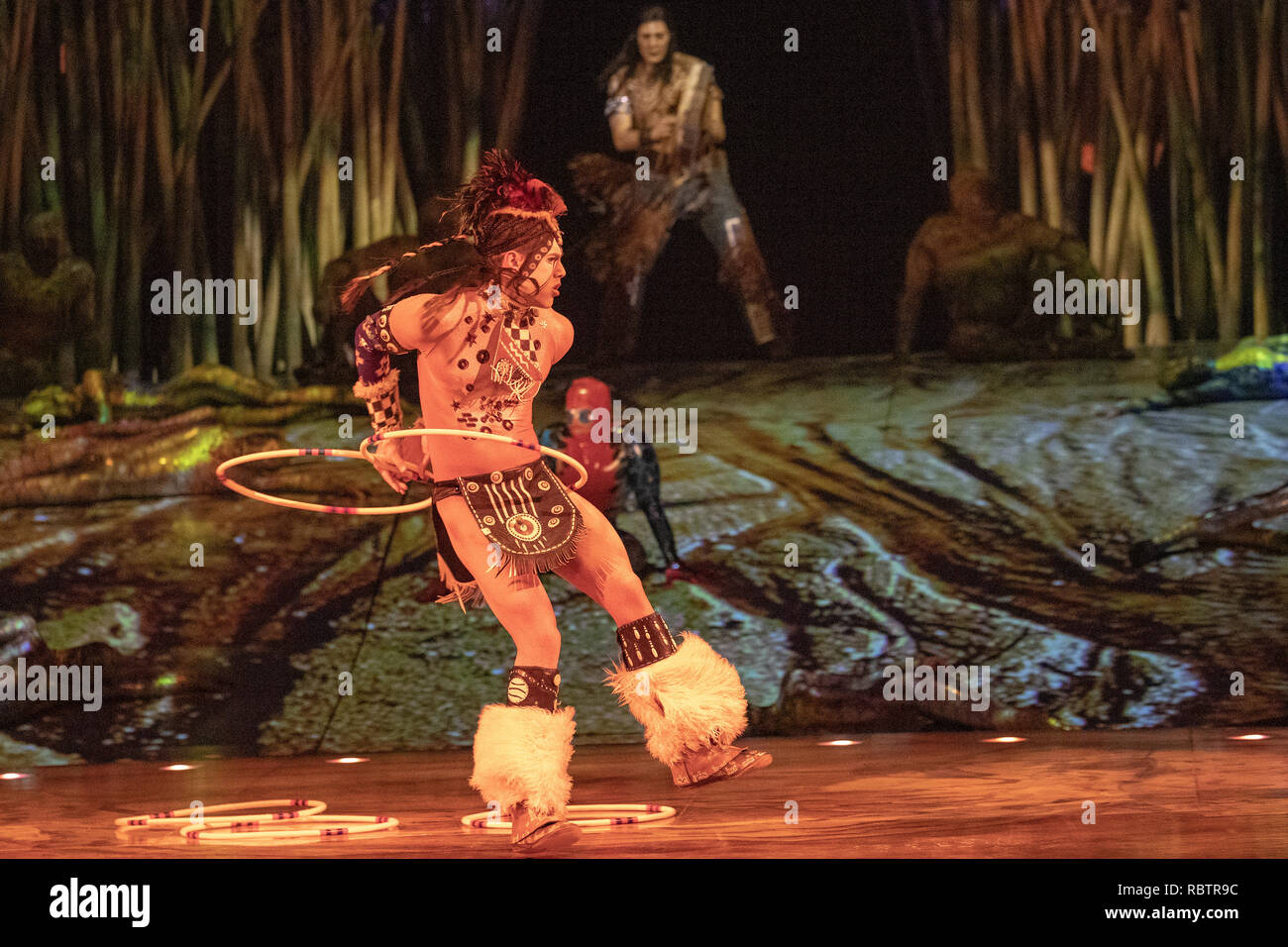 London, England. 11th January 201, Cast members of Cirque Du Soleil perform in 'Cirque Du Soleil's Totem' dress rehearsal at The Royal Albert Hall ,England, © Jason Richardson / Alamy Live News Stock Photo