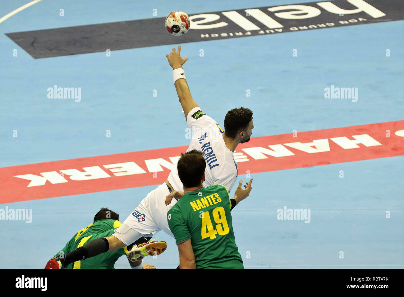 Berlin, Germany. 11th Jan, 2018. Nedim Remili (French) and Raul Nantes (Brazil) during the IHF Men's World Championship 2019, Group A handball match between Brazil and France on January 11, 2019 at Mercedes-Benz Arena in Berlin, Germany - Photo Laurent Lairys /DPPI Credit: Laurent Lairys/Agence Locevaphotos/Alamy Live News Stock Photo