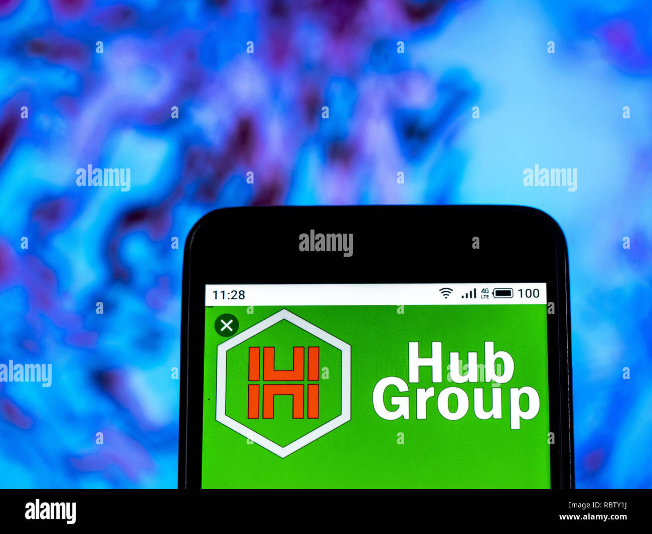 January 11, 2019 Kiev, Ukraine Hub Group Transport company logo seen displayed on a smart
