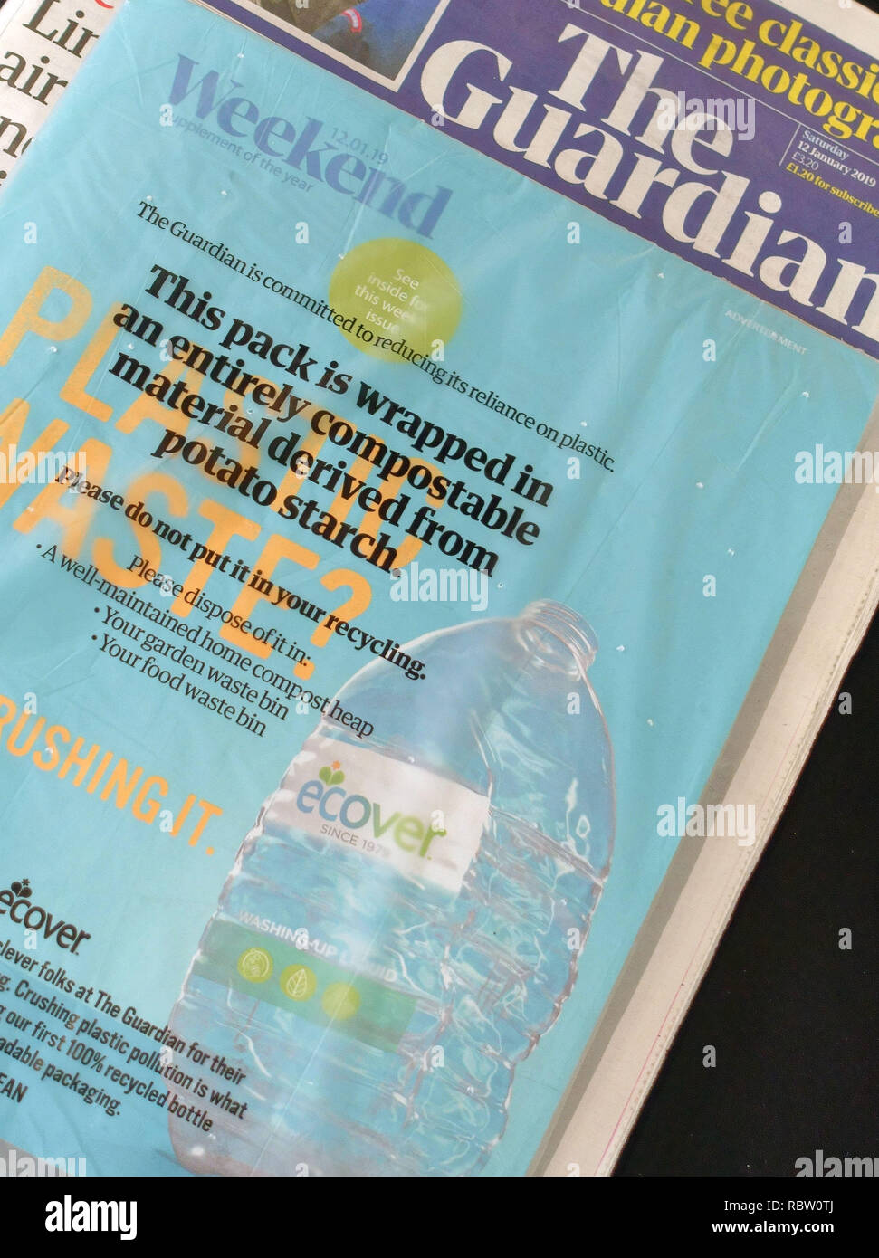 London, UK. 12th Jan, 2019. The Guardian newspaper in UK replaces non