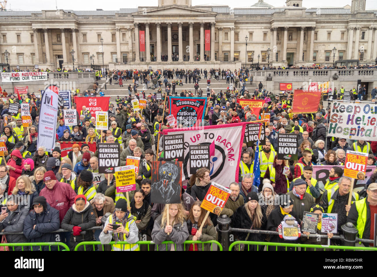 London, UK. 12th January 2019. Labour Party supporters, The General Assembly and Yellow Vest Protesters demonstrate and protest in Trafalgar Square, calling for a General Election and an end to austerity Credit: Stewart Marsden/Alamy Live News Stock Photo