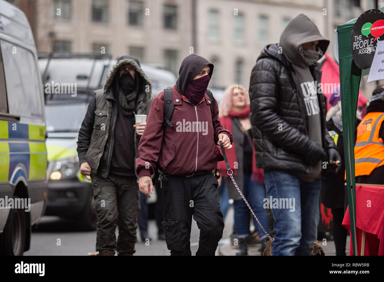 London, UK. 12th Jan, 2018. Anarchist counter-demonstrators seen at the ...