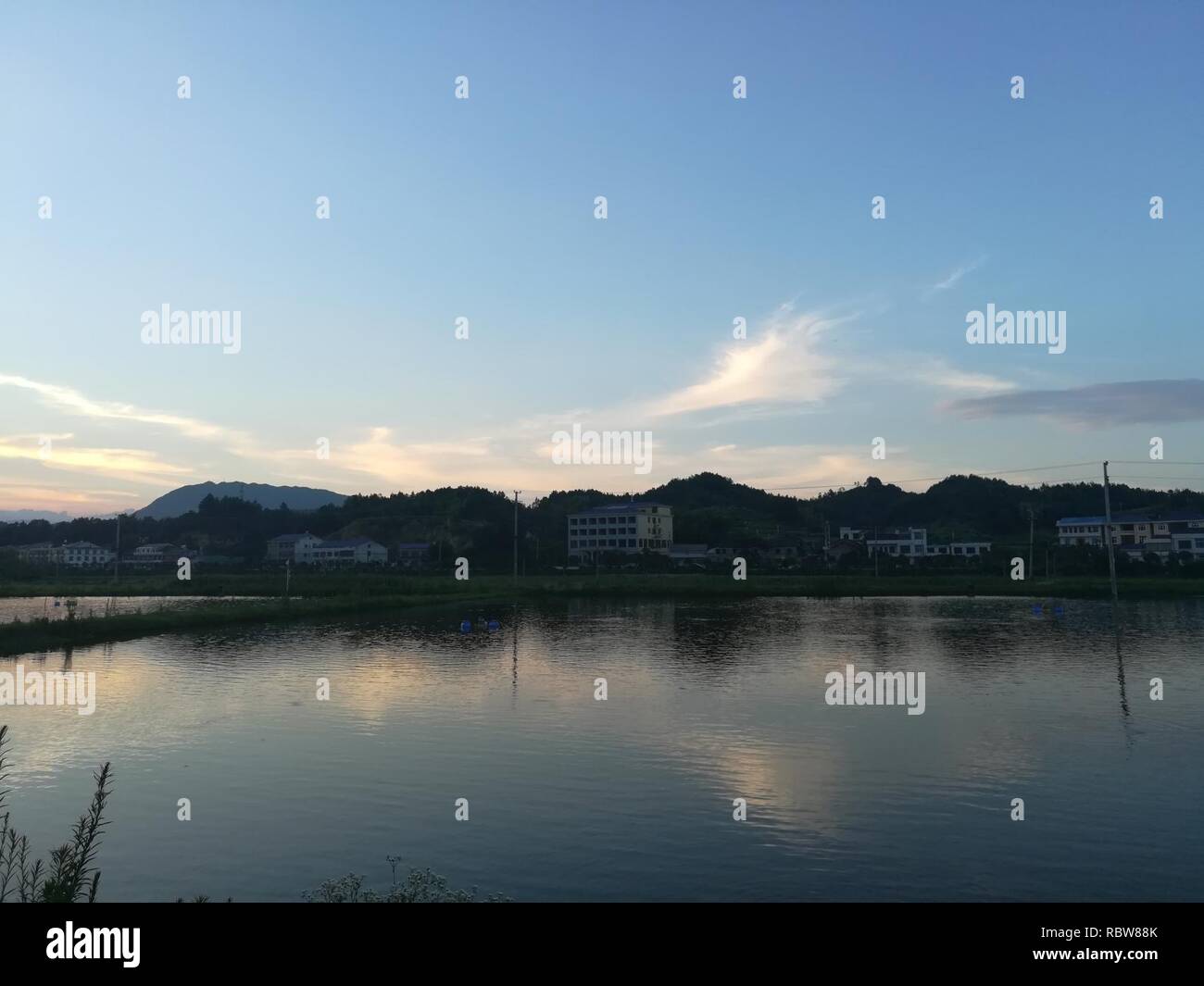 dav A distant view of Qingshanqiao Town and Furong Mountain in Ningxiang, Hunan, China, Picture2. Stock Photo