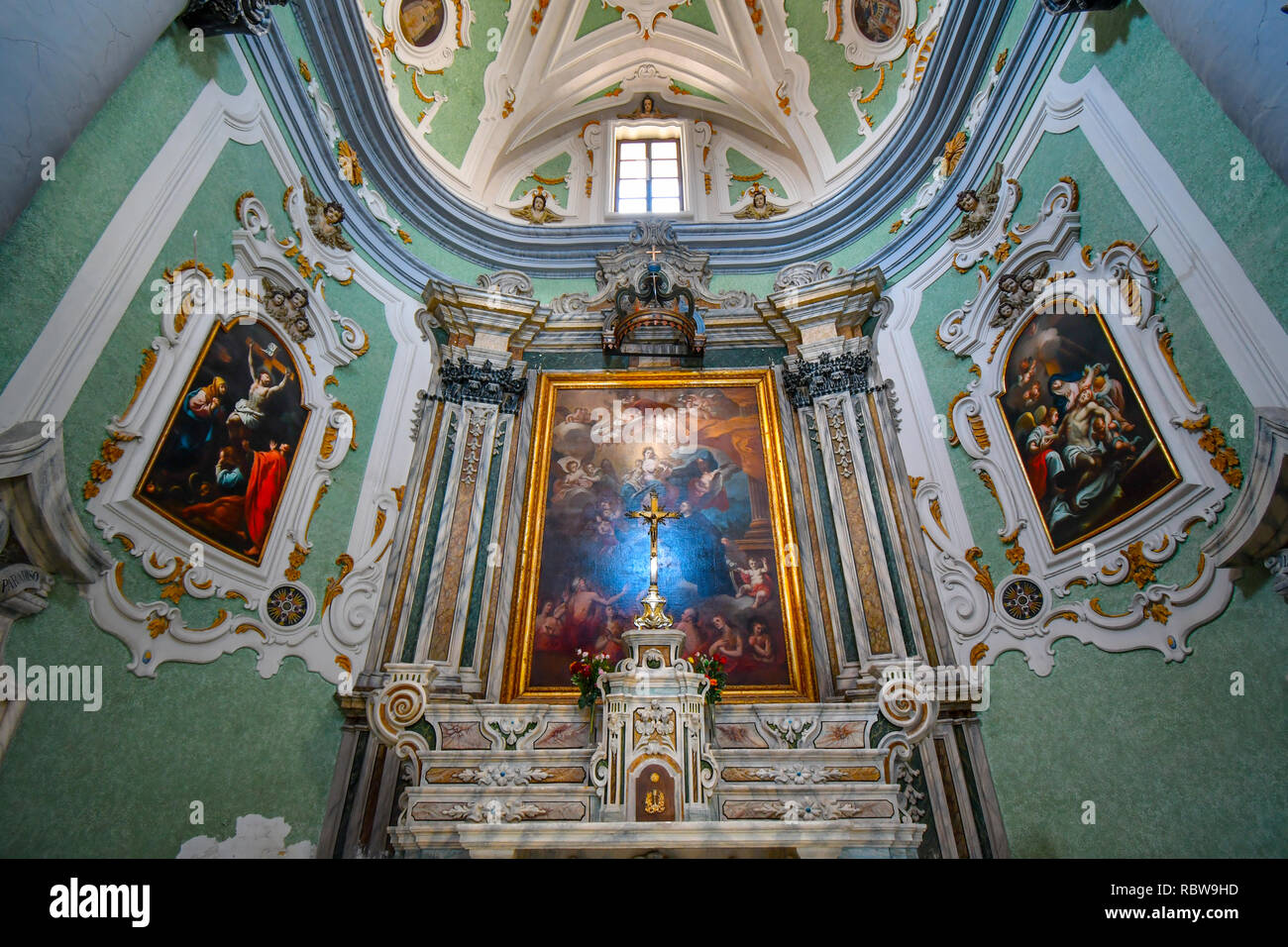 Matera, Italy - September 22 2018: The ornate, baroque interior of the Church of the Purgatory in Matera, Italy Stock Photo